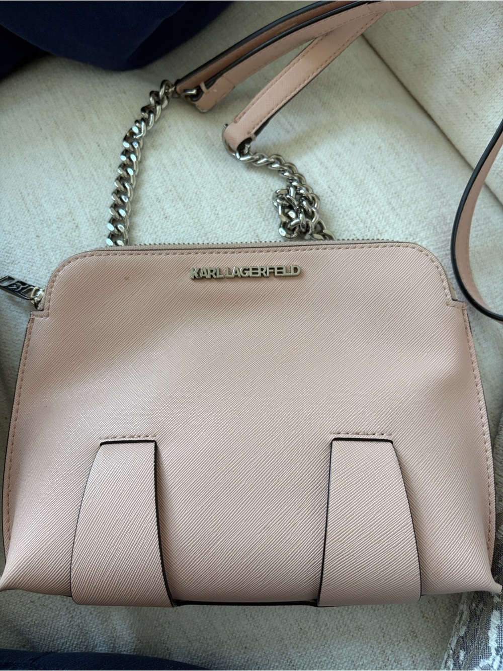 Karl Lagerfeld Blush Pink Crossbody Bag with Silver Chain